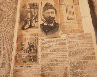 Antique Scrapbook - Made from fully used ledger book - Late 1800s