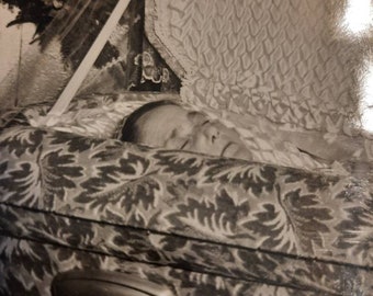 Vintage 1940s Postmortem Photograph,  Patterned Casket