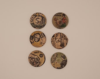 Magnets - 1" / One inch - Upcycled Epehemera - Made from used Vintage Comicbook Pages