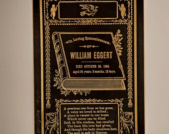 Antique Funeral Card - Dated 1890 - Black with Gold Print