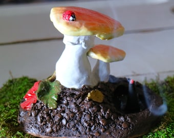 Mushroom Sculpture Incense Burner - 4 x 5 inches