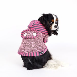 Dog Sweater Jacket Hoodie Coat Small Dogs Cute Pink Gray Striped Hooded Sherpa Lined Free Shipping