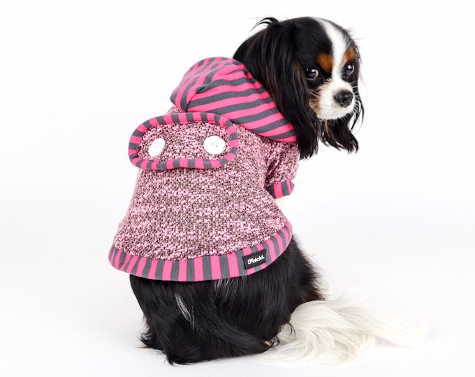 Dog Sweater Jacket Hoodie Coat Small Dogs Cute Pink Gray Striped Hooded