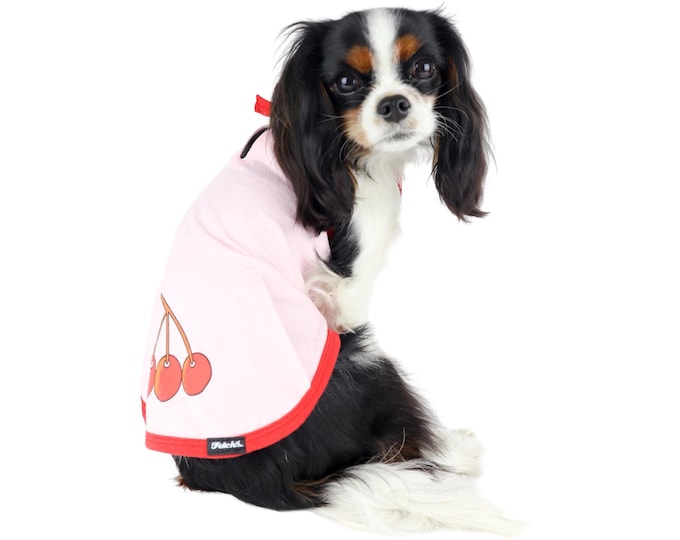 Dog Cherry Tank Top Cotton Knit Fabric Pink Red Small Dog Sizes Cute Treat Pocket Free Shipping