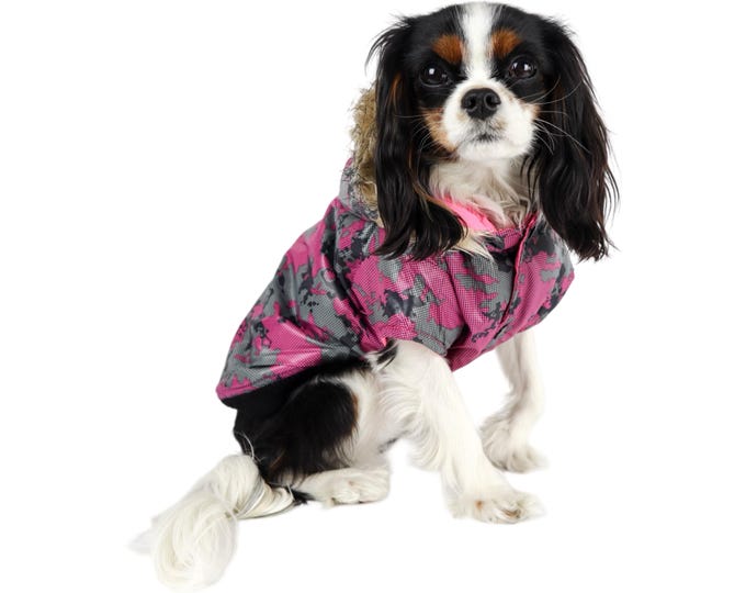 Dog Puffer Jacket Hooded Reversible Small Dogs Puppy Coat Pink Red Blue Black Purple Plaid Camo Faux Fur Hood Warm Puffy Parka Free Shipping