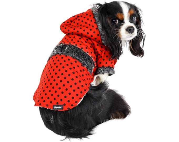 Dog Jacket Polka Dot Red Black Grey Cute Doggy Hooded Sweater Warm Sherpa Lined Puppy Coat Hoodie Small Dogs Free Shipping