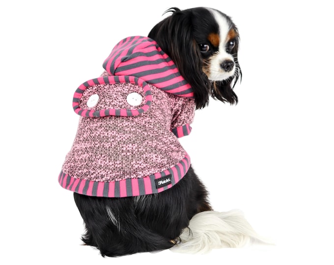 Dog Jacket Hooded Sweater Coat Sherpa Lined Pink Striped Cute Small Dogs Hoodie Free Shipping