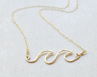 Ocean Wave Halskette, Double Wave Anhänger Halskette Gold oder Silber