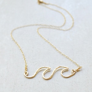 Ocean Wave Necklace, Double Wave Pendant Necklace Gold or Silver