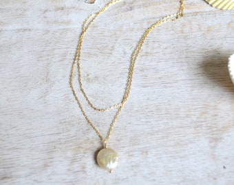 Double Strand Pearl Necklace, Layered Gold Pearl Necklace