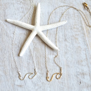 Wave Necklace in Sterling or Gold, Ocean Wave Pendant Necklace