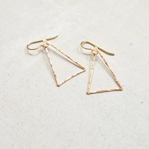 Gold Triangle Earrings, Dainty Geometric Earrings, Thin Triangle Earrings