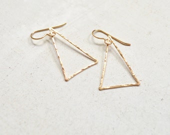 Gold Triangle Earrings, Dainty Geometric Earrings, Thin Triangle Earrings