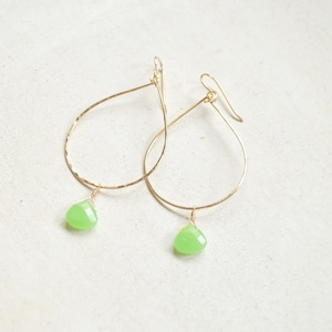 Green Chalcedony Briolette Earrings, Chalcedony Teardrop Earrings in Gold