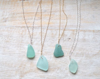 Sea Glass Necklace, Sea Glass Pendant in Aqua or Sea Foam