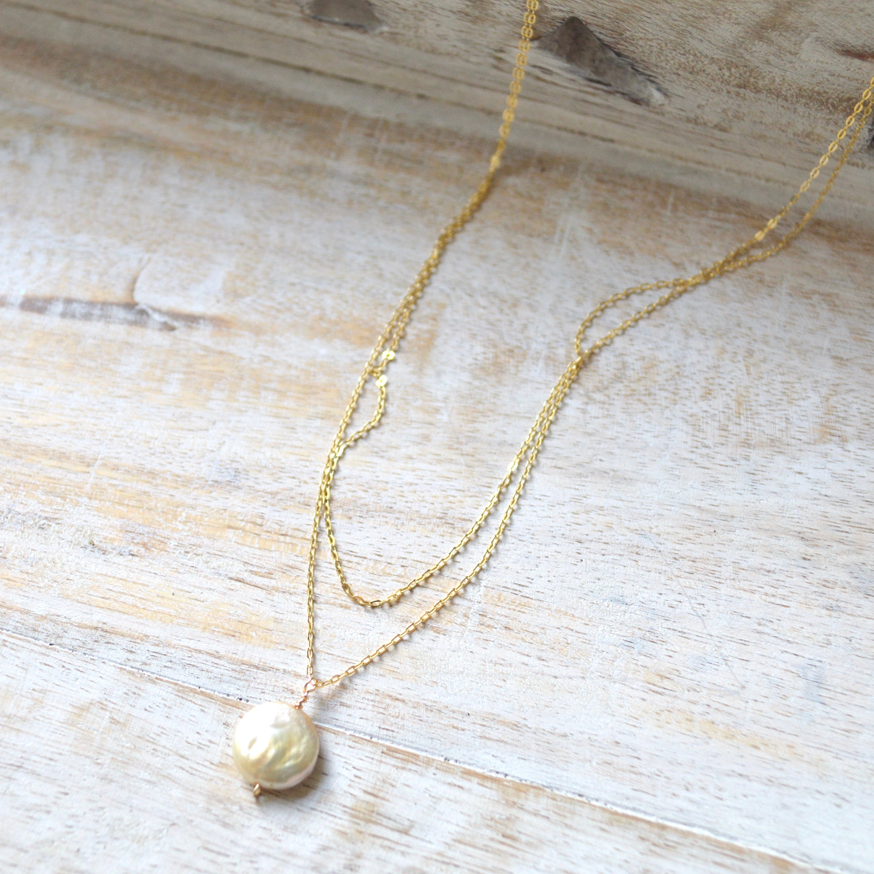 Double Strand Pearl Necklace Layered Gold Pearl Necklace Etsy