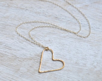 Gold Floating Heart Necklace, Dainty Heart Necklace