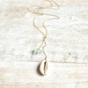 Cowrie Shell & Glass Necklace, Cowrie Drop Necklace