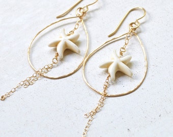 Magnesite Starfish Earrings, Starfish Teardrop Earrings