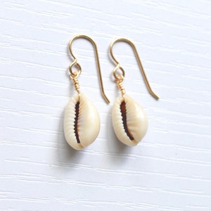 Cowrie Shell Earrings, Whole Cowrie Shell Dangling Earrings