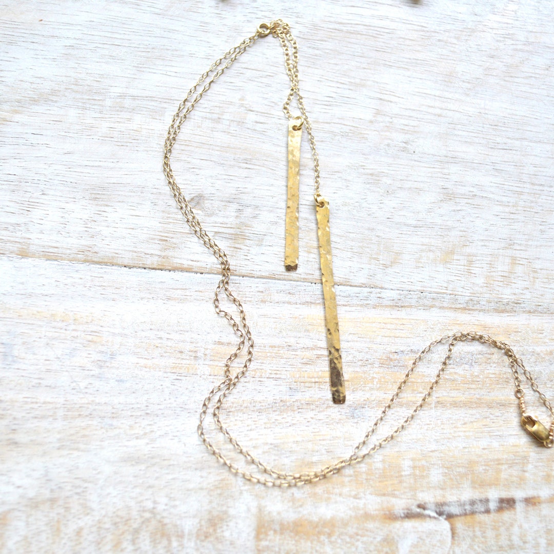 Bar Chain Double Bar Necklace Gold or Silver, Vertical Bar Pendant, Long Chain ...
