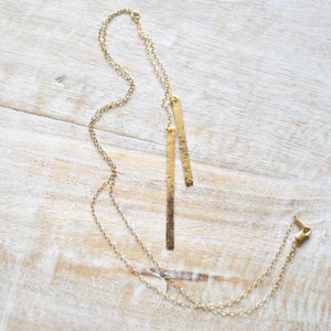 Double Bar Necklace Gold or Silver, Vertical Bar Pendant, Long Chain Necklace image 6