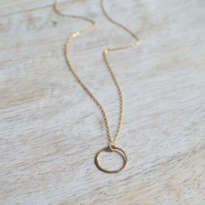 Gold Eternity Necklace, Hammered Circle Necklace