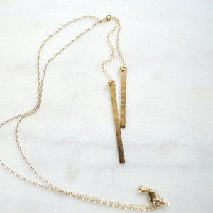 Double Bar Necklace Gold or Silver, Vertical Bar Pendant, Long Chain Necklace image 5