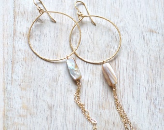 Mother of Pearl Hoop Earrings, Gold Hoop Shell Earrings