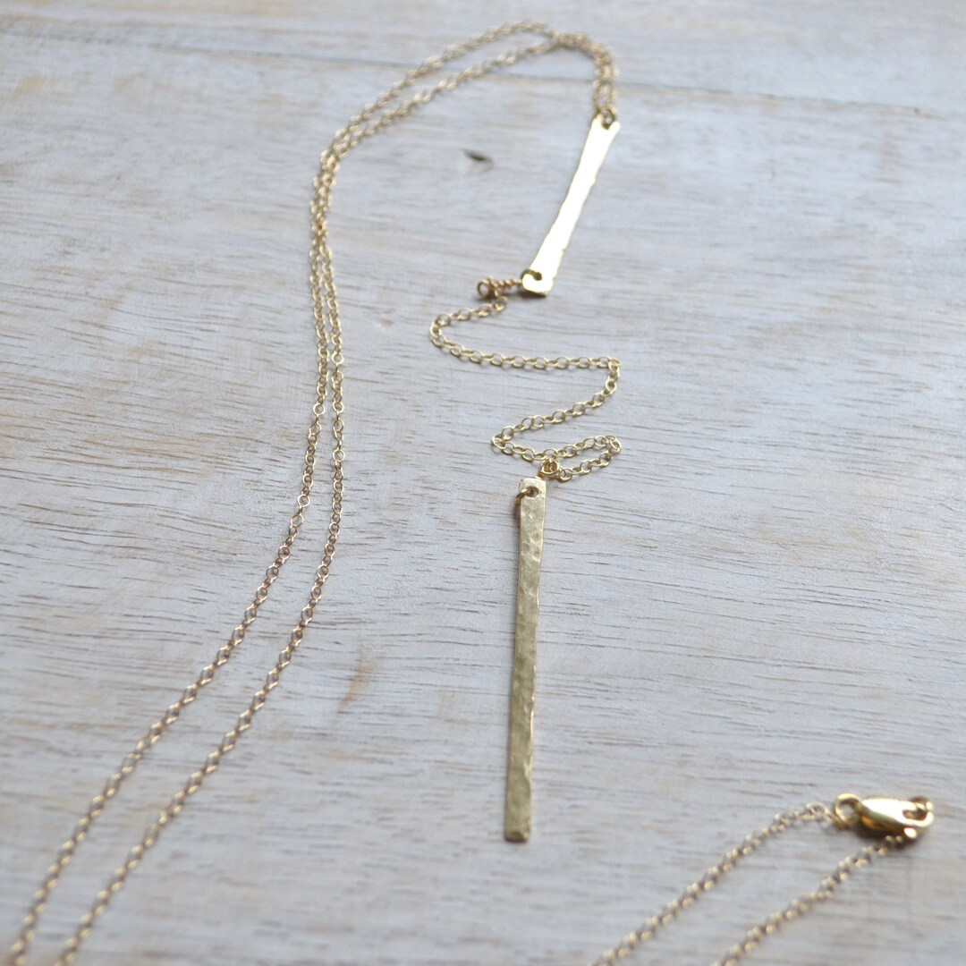 Bar Chain Double Vertical Bar Necklace, Long Chain Necklace in Sterling or Gold ...