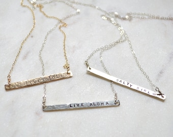 Stay Salty, Live Aloha, Salty Girl Necklace in Gold or Silver, Handstamped Beachy Necklace