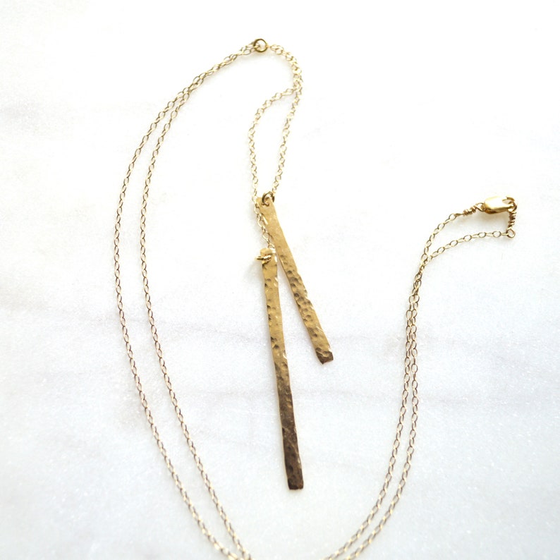Double Bar Necklace Gold or Silver, Vertical Bar Pendant, Long Chain Necklace image 4