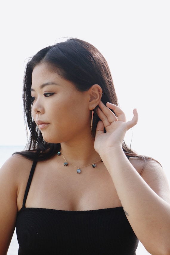 Abalone Shell Choker, Gold Dangling Shell Necklace, Square Shell Necklace