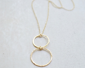 Infinity Necklace, Double Hoop Necklace, Gold Circle Pendant