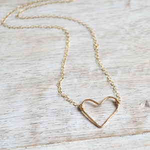 Mini Open Heart Choker, Gold Open Heart Necklace, Hammered Heart Necklace
