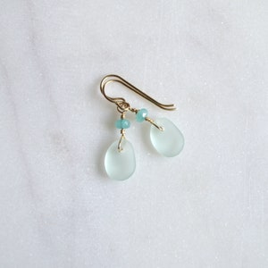 Tiny Sea Foam Glass Earrings, Tiny Drop Earrings image 3
