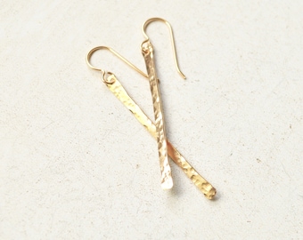 Vertical Bar Earrings in Silver or Gold, Hammered Bar Earrings, Dangling Bar Earrings