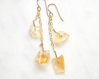 Dangling Citrine Earrings, Citrine Chain Earrings