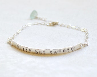 Hand Stamped Bracelet, Sterling Bar Bracelet, Personalized Bracelet