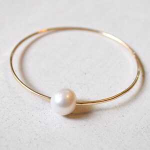 Pearl Bangle Bracelet, Single Pearl Bracelet in Gold or