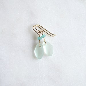 Tiny Sea Foam Glass Earrings, Tiny Drop Earrings image 5