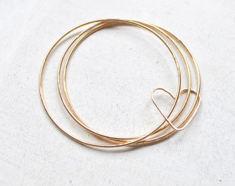 Gold Bangle Set, Triple Bangle Set, Floating Heart Bracelet