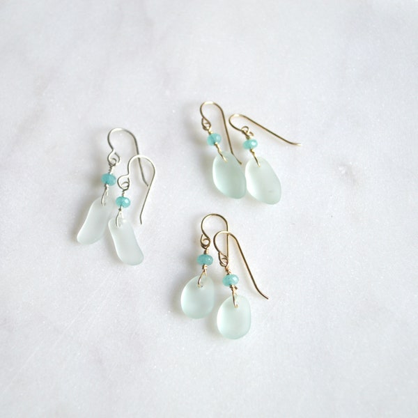 Tiny Sea Foam Glass Earrings, Tiny Drop Earrings