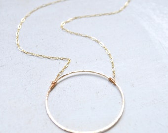 Eternity Pendant Necklace, Large Circle Necklace Gold and Silver, Hammered Circle Necklace