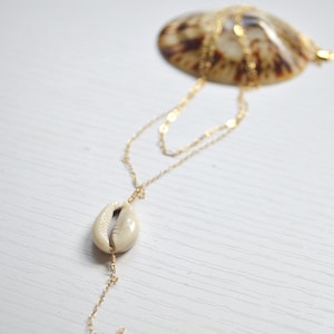 Cowrie Shell Pendant, Multi Strand Cowrie Necklace, Layering Gold Chain Necklace