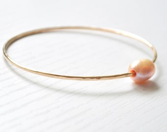 Rice Pearl Bangle, Peach Pearl Bracelet