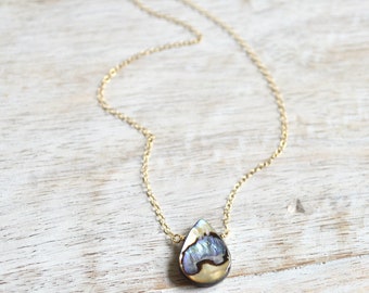 Abalone Shell Choker, Teardrop Shell Necklace, Abalone Shell Pendant