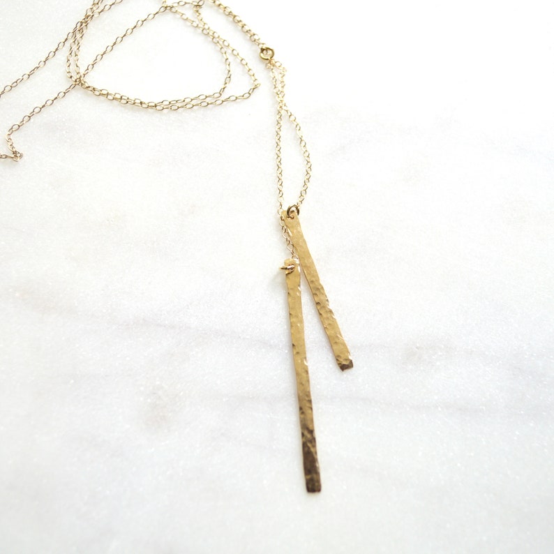 Double Bar Necklace Gold or Silver, Vertical Bar Pendant, Long Chain Necklace image 2