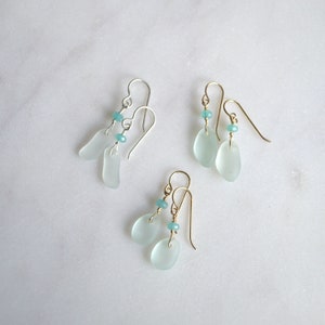 Tiny Sea Foam Glass Earrings, Tiny Drop Earrings image 2