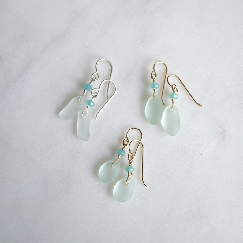 Tiny Sea Foam Glass Earrings, Tiny Drop Earrings image 2